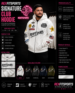REXFITSPORTS 2026 CCustom <b>White</b> Full <b>Zip</b> Graphic Hoodie 280–300 GSM Cotton Polyester Fleece Patchwork Streetwear Hoodie - Product Image 1