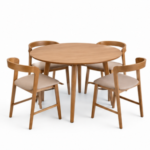 Ensemble de salle à manger rond en teck écologique de luxe ARTERRA, table moderne, chaises rembourrées pour la maison, la villa, le restaurant - Product Image 1
