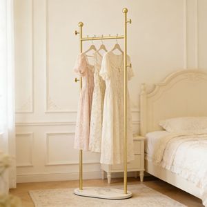 Appendiabiti Autoportante in Metallo Dorato con Base in Marmo, Appendiabiti Multiuso per Camera da Letto e Conservazione Cappelli - Product Image 6