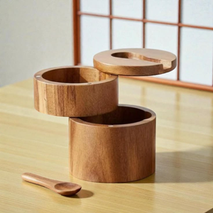 Salero y azucarero de madera de acacia pulida, ecológica y personalizada de primera calidad, de blossom craft india - Product Image 1
