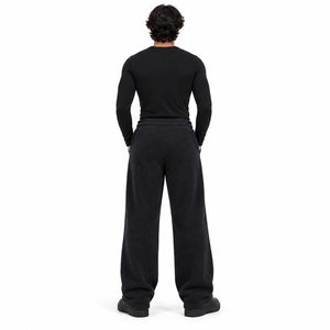Pantalon de jogging décontracté noir pour homme, coupe large, en molleton, taille élastique, style streetwear, avec logo éclair - Product Image 6