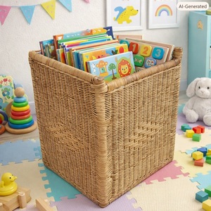 Wholesale New Fashion Rectangle Rattan Eco-Friendly Multifunction <b>Storage</b> <b>Basket</b> Lid Handcrafted <b>Toy</b> Organizer Rustic Style - Product Image 2