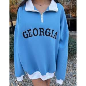 Sudadera Ligera de Invierno para Mujer al por Mayor con Media Cremallera, Cuello Simulado, Estampado, Mezcla de Poliéster/Algodón, Manga Larga, Forro Polar, Estilo Urbano - Product Image 1