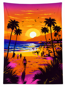 Vestido de playa maxi sin mangas con estampado de palmeras al atardecer, tipo halter, para mujer, transpirable, de tela tejida. - Product Image 1
