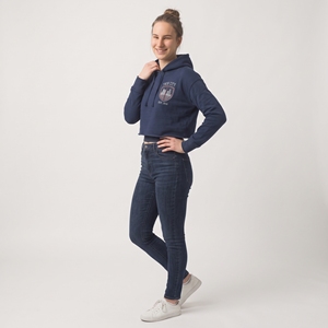 Twin City <b>Women's</b> <b>Navy</b> Hooded Sweatshirt Embroidered Logo Front Short Length Regular Fit Autumn Wear - Product Image 3