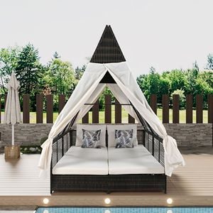 Crema per esterni Daybed Patio divano schienale regolabile doppio lettino 4 cuscini tende per giardino balcone spiaggia - Product Image 5