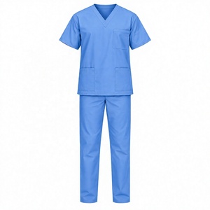 Uniforme médical unisexe 100 % coton tricoté 150 GSM col en V manches courtes avec logo personnalisé - Product Image 1