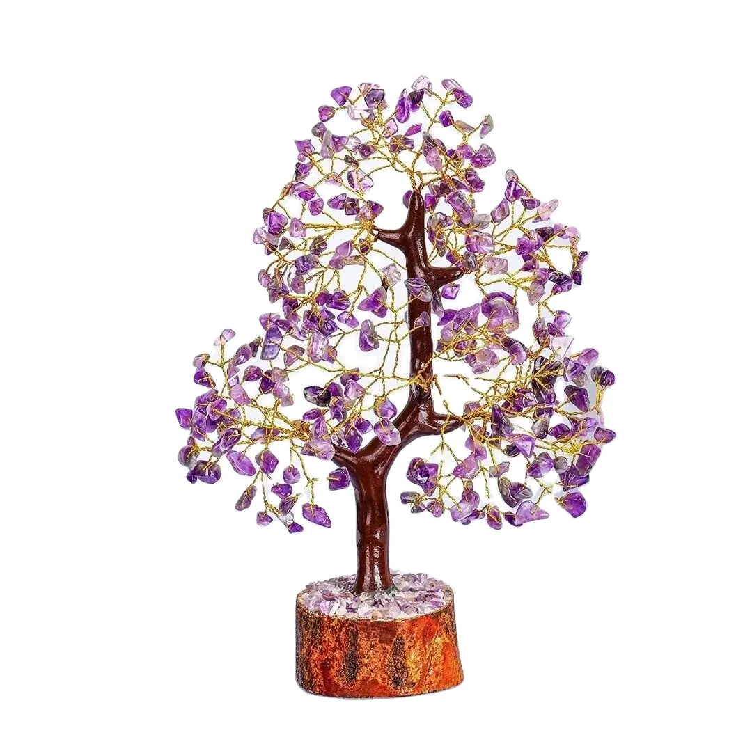 Güzel ametist taş ağacı çakra şifa Bonsai para ağacı 300 cips kristaller ametist akik ağacı ev dekorasyon için