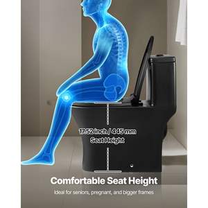Matte Black One-Piece Vortex Dual-Flush <b>Elongated</b> <b>Toilet</b> 1.0/1.28 GPF Comfortable Chair <b>Seat</b> Easy-Clean Skirted Design 12\" - Product Image 6
