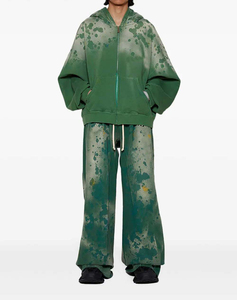 Conjunto Deportivo Unisex de Invierno con Capucha de Forro Polar Verde, Corte Holgado, Estilo Urbano, Cierre con Cordón de Algodón - Product Image 5