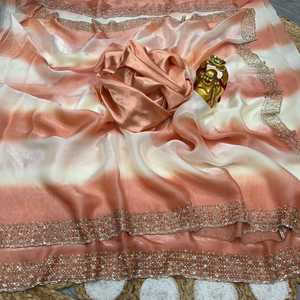 Sari de seda de diseño para fiesta con trabajo de Zarkan y blusa de seda con trabajo de Zarkan - Product Image 5