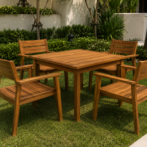 Luxury Teak <b>Outdoor</b> Dining Set 4 Seater Garden Patio <b>Table</b> and Chairs Solid Wood Resort Villa Hotel Restaurant Furniture - Product Image 1