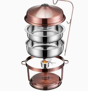 Copper Round Chafer Stainless Steel <b>Food</b> Warmer Serving Dish Fuel Heating Restaurant Banquet Use - Product Image 5