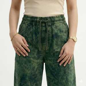 Pantalon évasé ample en molleton épais vert délavé à l'acide, coupe vintage, avec cordon de serrage, polyester/coton, personnalisable - Product Image 5