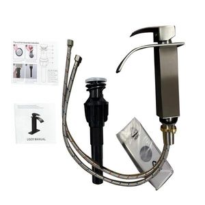 Robinet de lavabo en acier inoxydable à poignée unique, design monotrou avec finition nickel brossé pour salle de bain - Product Image 2