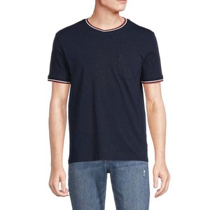 Camiseta de algodón de manga corta amarilla para hombre con ribete en contraste, cuello redondo, corte regular, estilo casual - Product Image 4