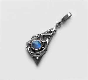 Wire Wrapped Sterling Silver Moonstone Pendant Bezel Setting Triangle Geometric Vintage Engagement Jewelry Witchcraft Elf Gift - Product Image 6