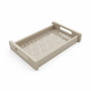 Bandeja Decorativa de Color Gris, MDF y Láminas Acrílicas, Diseño Cortado con Láser, para Mesa de Comedor, Bandeja para Desayuno, Bandeja para Postres - Product Image 1