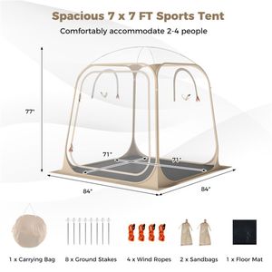 Tenda Sportiva Pop-up 7x7FT in PVC Trasparente, Impermeabile e Antivento, per Campeggio Esterno, 2-4 Persone, Struttura in Acciaio a Singolo Strato - Product Image 4