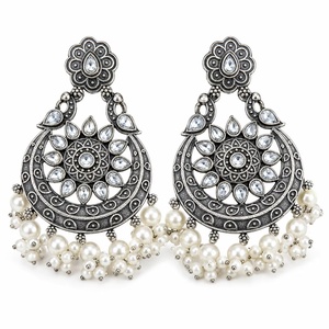 Pendientes Colgantes de Diseño Lunar con Topacio en Forma de Pera y Engaste de Bisel, de Aleación de Plata Oxidada, Estilo Indio, para Mujer, Venta al por Mayor, ARTS JEWELS - Product Image 6