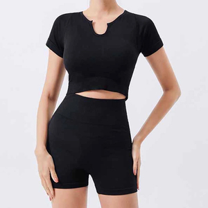 2026 New Women's 2 Piece Yoga Outfits - Short Sleeve Mesh <b>Back</b> Workout Top & High Waist Running Shorts Set for Fitness Gym - Product Image 2