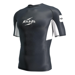 T-shirt de compression Rash Guard pour homme, manches longues et courtes, noir, bleu marine, panneaux latéraux blancs, haut de performance pour l'entraînement sportif et la gym - Product Image 4