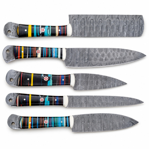 Juego de 5 Cuchillos de Chef Burraq Hechos a Mano con Acero de Damasco, Mango de Resina, Diseño Moderno, Ambidiestros, Forjados, Longitud de Hoja de 6-7.9 Pulgadas - Product Image 6