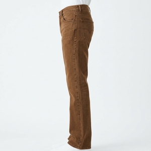 Jean en denim coupe droite pour homme Dravelle, taille haute, coupe classique, broderie florale, coton marron, style décontracté automne - Product Image 3
