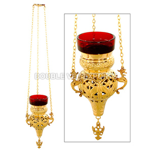 Lampe suspendue en laiton avec verre rouge |   Bougie d'huile pour veilleuse d'église – DOUBLE VEE EXPORTS - Product Image 2