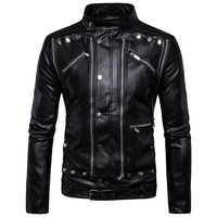 Veste en cuir pour homme avec plusieurs fermetures éclair, manteau en cuir pour homme, veste en cuir de motard, veste de moto pour homme