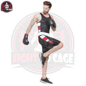 Ensemble deux pièces de combat unisexe (débardeur et short) personnalisable, fabriqué en usine, en polyester/spandex extensible, pour uniforme de boxe d'équipe vierge ou personnalisé - Product Image 3