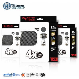 แผ่นขัดทรายแบบตาข่ายเปิด GETTA TOOLS ขนาด 150 มม. 80G แบบติดตีนตุ๊กแก ป้องกันฝุ่น สำหรับเตรียมพื้นผิวผนังยิปซัม แพ็ค 5 ชิ้น - Product Image 1