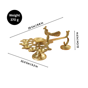 Lampe Diya en laiton en forme de paon, finition dorée, polie, lampe à huile traditionnelle avec support pour la décoration de la maison, du temple et des festivals - Product Image 2