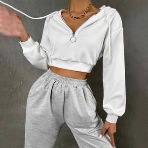 Nouveauté 2026 – Sweat à capuche personnalisé en coton respirant avec logo frontal pour femme, manches longues, coupe décontractée, style crop top - Product Image 4