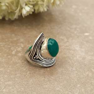 Handmade 925 Sterling Silver Green Onyx <b>Ring</b> Oxidized Boho <b>Statement</b> <b>Ring</b> for Women Vintage Style Round Gemstone Jewelry - Product Image 3