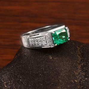 <b>Mens</b> Emerald Engagement <b>Ring</b> 925 <b>Silver</b> Gold Plated 2.5 Carat Radiant Cut Emerald Wedding Band May Birthstone Gift Him - Product Image 3