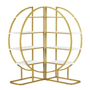 Libreria Aperta a 4 Ripiani per Casa e Ufficio, Forma Rotonda con Posizionamento Versatile, Pannello in MDF Resistente, Struttura in Metallo Dorato con Finitura Bianca - Product Image 6