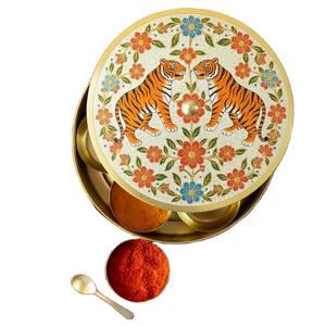 Boîte à épices en laiton imprimé éléphant de qualité supérieure avec couvercle et cuillère, fabriquée à la main pour la cuisine indienne, l'hôtel, le restaurant - Product Image 4