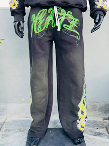 Conjunto de Sudadera y Pantalones de Chándal de Invierno Personalizado con Cremallera, Estilo Distressed, Lavado Ácido, Bordado con Pedrería, Oversize - Product Image 3