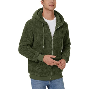 Men's Olive Green 100% Wool <b>Fleece</b> <b>Jacket</b> Breathable Zipper Closure Casual Winter Wear Cotton <b>Lining</b> Regular Fit - Product Image 1