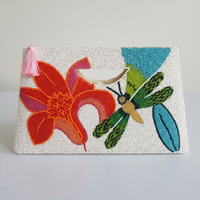 Tas Clutch Bohemian Berhias Manik-Manik dengan Bordir Motif Kupu-Kupu dan Bunga, Penutup Kancing, Ramah Lingkungan, untuk Musim Panas Wanita