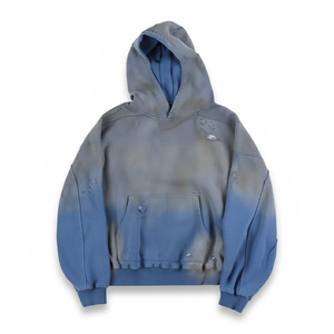 เสื้อฮู้ดดี้โอเวอร์ไซส์ย้อมสีไล่เฉดสีสำหรับผู้ชาย ผ้าฝ้ายเฟรนช์เทอร์รี่ ทรงพูลโอเวอร์ ล้างสีแบบแอซิดวอช ขาดๆ แบบมีสไตล์ - Product Image 1