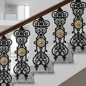 Sistema de barandillas de hierro y latón de primera calidad, pasamanos decorativos de metal antiguo para renovación de escaleras en el hogar. - Product Image 5