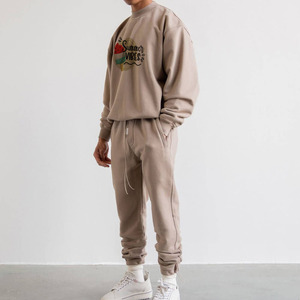 Conjunto Deportivo de Algodón Beige para Hombre, Sudadera con Cuello Redondo y Estampado Summer Vibes, Pantalones Deportivos Largos, Ropa Casual con Bolsillos Laterales - Product Image 4