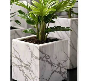 แจกันดอกไม้หินอ่อนทรงทันสมัย พร้อมลวดลายแกะสลักด้วยมือขัดเงา สำหรับใช้ภายใน/ภายนอกบ้าน สำนักงาน หรือวิลล่า - Product Image 3