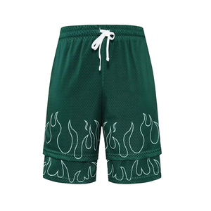 Custom Logo Men <b>Mesh</b> Gym <b>Shorts</b> Flame Print Breathable Summer Casual Wear Double Layer <b>Mesh</b> <b>Short</b> OEM ODM Manufacturer - Product Image 1