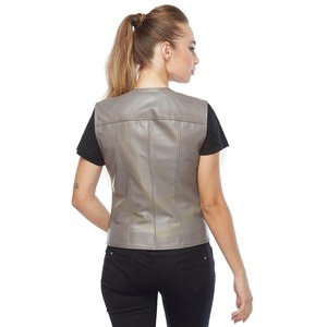 Chaleco de Cuero Genuino de Alta Calidad para Mujer, Transpirable, Ecológico, Personalizable, con Cuello en V, 100% Cuero - Product Image 2