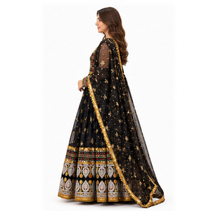 Lehenga Choli de Seda Beige con Dupatta Roja Bordada, Vestido Afgano para Boda, Largo hasta el Suelo, Corte Holgado, Vestidos Kuchi Afganos para Mujer - Product Image 4