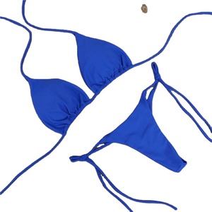 Traje de baño de dos piezas para mujer, de cintura alta, con efecto push-up, diseño de triángulo, con vendaje frontal, de spandex, informal y cómodo, con cuello en V profundo y tejido acanalado. - Product Image 2