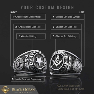 Anillo Escolar BOJ 003 Personalizado de Plata con Diamantes, Anillo de Graduación Universitaria, Anillo de Boda Unisex, Regalo para Graduación, Fiestas y Otras Ocasiones - Product Image 4